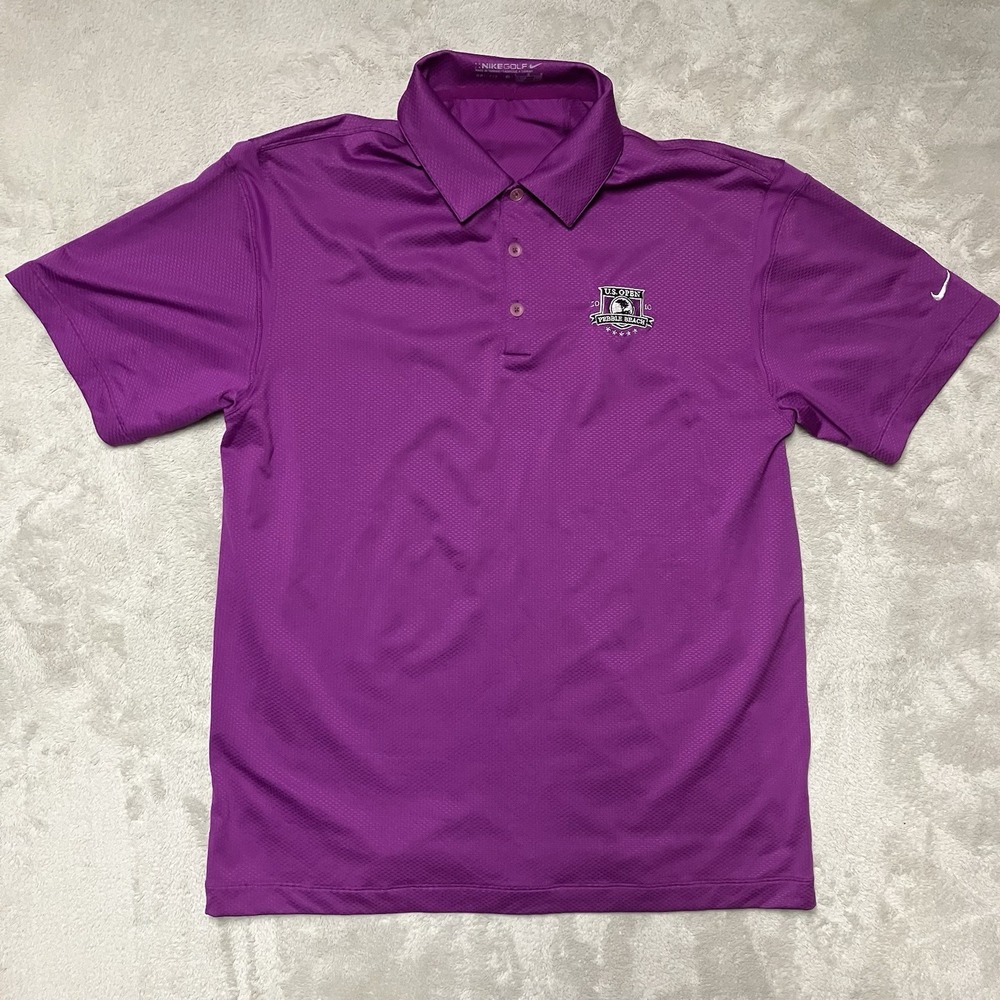Nike Golf Polo Shirt Mens Large Purple 2010 US Open Pebble Beach Dri Fit Stretch
